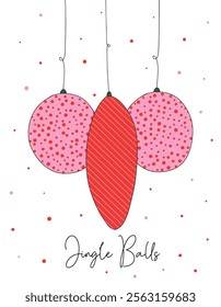 Funny Christmas card with hanging ball ornaments. Humorous holiday greeting card.