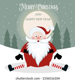 Funny Christmas card with Santa. Flat design. Vector