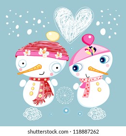 funny Christmas card with a snowman in love