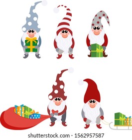 Funny Christmas Cartoon Gnomes Set Vector Stock Vector (Royalty Free ...