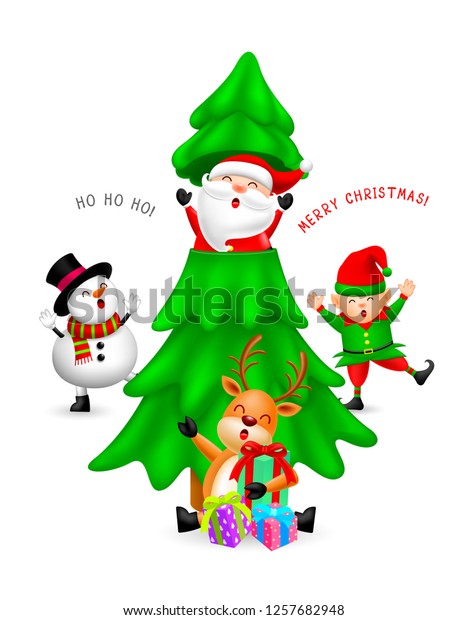 Funny Christmas Cartton Characters Christmas Tree Stock Vector Royalty 