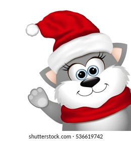 Funny Christmas cat on a white background