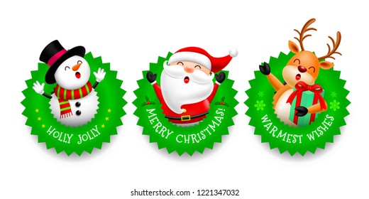 Funny Christmas Characters design with Christmas round, Santa Claus, Snowman and Reindeer. Holly jolly, Merry Christmas and Happy new year concept, Illustration.