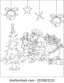 funny Christmas coloring page for kids,  
funny Christmas coloring book page, funny Christmas coloring book cover for kids