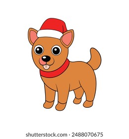 Funny Christmas Dog with Santa Claus Hat