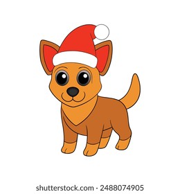 Funny Christmas Dog with Santa Claus Hat