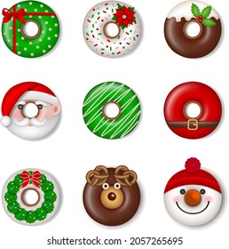 funny christmas donuts. isolated christmas sweets