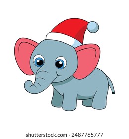 Funny Christmas Elephant with Santa Claus Hat