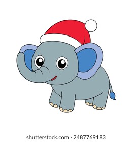 Funny Christmas elephant with Santa Claus Hat