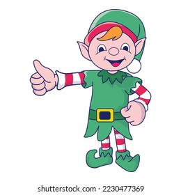 Funny Christmas elf character, cute santas helper elves.