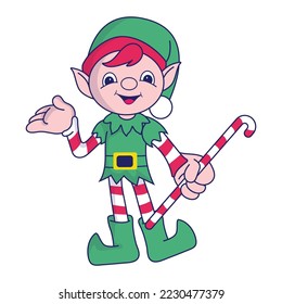 Funny Christmas elf character, cute santas helper elves.