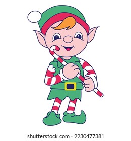 Funny Christmas elf character, cute santas helper elves.