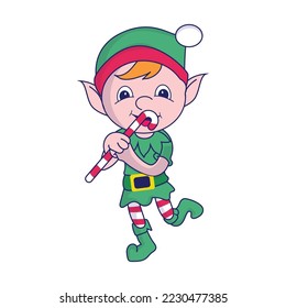 Funny Christmas elf character, cute santas helper elves.