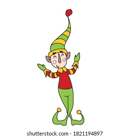 Funny Christmas elf helper.Vector children's design on a white isolated background, for banners and postcards, sticker