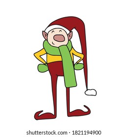 Funny Christmas elf helper.Vector children's design on a white isolated background, for banners and postcards, sticker