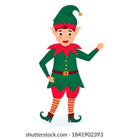 Funny Christmas elf. Vector illustration. Cartoon character.