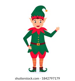 Funny Christmas elf. Vector illustration. Cartoon character.
