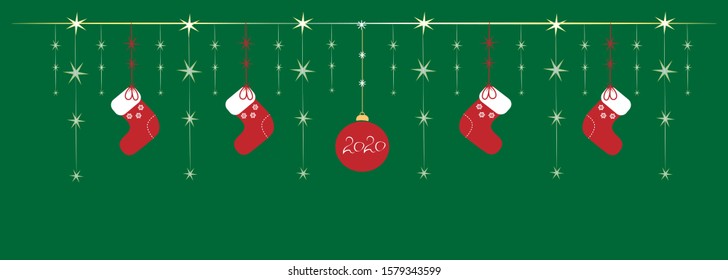 funny christmas garland with boots and stars. Winter holiday