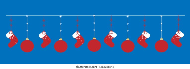 funny christmas garland with boots and stars. Winter holiday