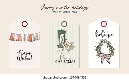 Funny Christmas gift illustration, wreath and candle with text greeting. Modern Merry Xmas quote, winter season holidays art. T-shirt print, greeting card, blog post, website vector sketch.