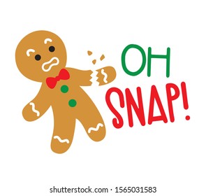 Funny Christmas gingerbread with broken arm vector illustration. Oh snap gingerbread cookie.