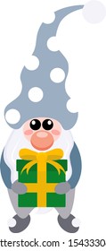 Funny Christmas gnome with a gift carton vector illustration