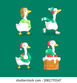 FUNNY CHRISTMAS GOOSE FLAT  ILLUSTRATION SET.