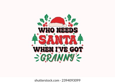 Funny Christmas Granny Kid EPS T-shirt Design. Christmas t-shirt design. Christmas merchandise designs