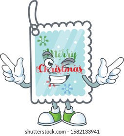 Funny christmas greeting card cartoon character style with Wink eye