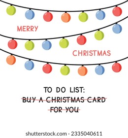 Funny Christmas Greeting Card with hand written lettering. To do list: Buy a Christmas card for you. Trendy 2024 colours