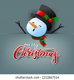 Funny Christmas Greeting Card, With Snowman, vector illustration.