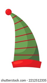 Funny christmas hat flat icon green with red stripes headdress