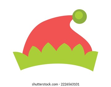 Funny christmas hat flat icon green with red stripes headdress