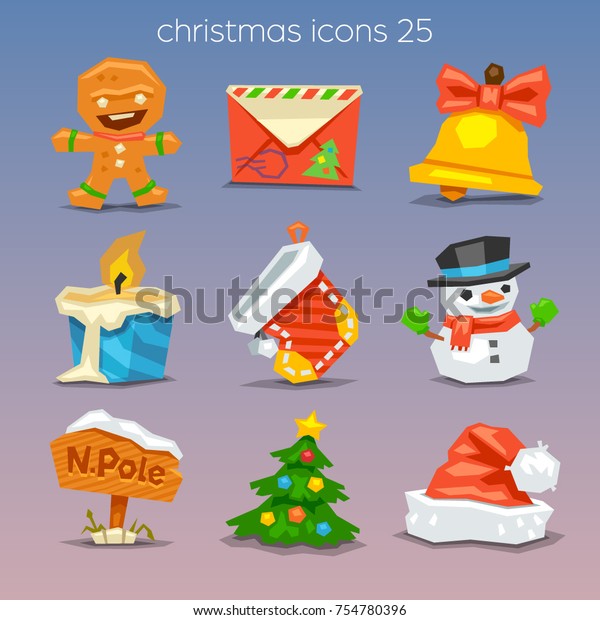 Funny Christmas Icons Stock Vektorgrafik Lizenzfrei