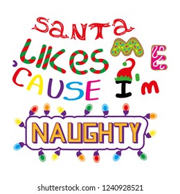 Funny Christmas lettering on a white background. Flat cartoon style vector illustration.