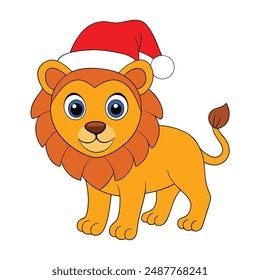 Funny Christmas lion with Santa Claus Hat