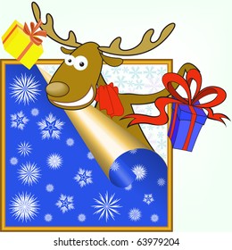 funny christmas moose stretches gifts in boxes