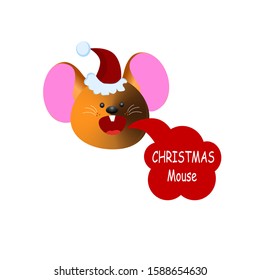 Funny christmas mouse with greeting holiday. Vector illustration