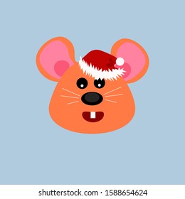 Funny christmas mouse icon. Vector illustration