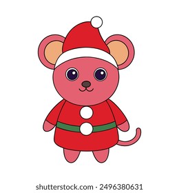 Funny Christmas mouse with Santa hat vector illustration