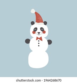 Funny Christmas panda snowman vector clipart. Snowy yeti bear illustration for kids. Seasonal winter holidays childish print design 