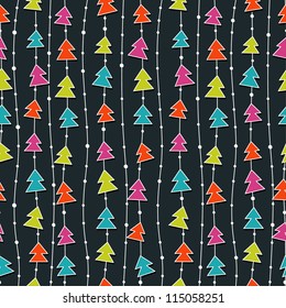 Funny Christmas pattern with color christmas trees. Vector illustration