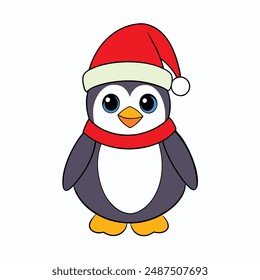 Funny Christmas Penguin with Santa Claus Hat