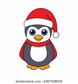 Funny Christmas Penguin with Santa Claus Hat