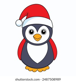 Funny Christmas Penguin with Santa Claus Hat