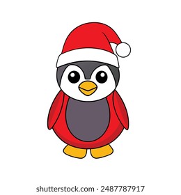 Funny Christmas Penguin with Santa Claus Hat
