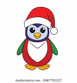 Funny Christmas Penguin with Santa Claus Hat
