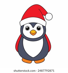 Funny Christmas Penguin with Santa Claus Hat