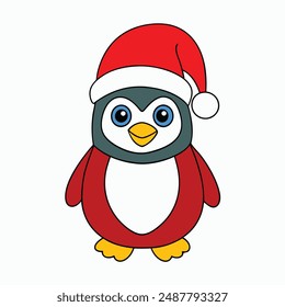 Funny Christmas Penguin with Santa Claus Hat