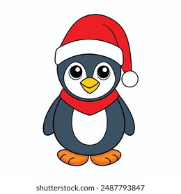 Funny Christmas Penguin with Santa Claus Hat